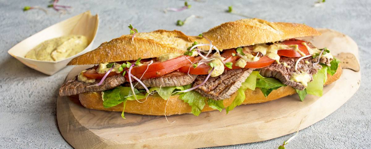 Mini baguette steak sandwich