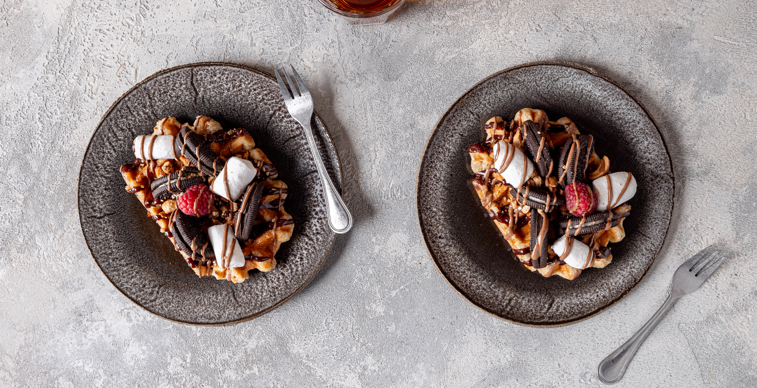 Luikse wafel met oreo en marshmallows