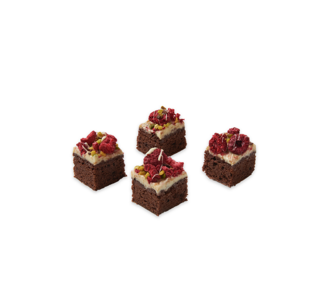 Mini brownie witte chocolade framboos